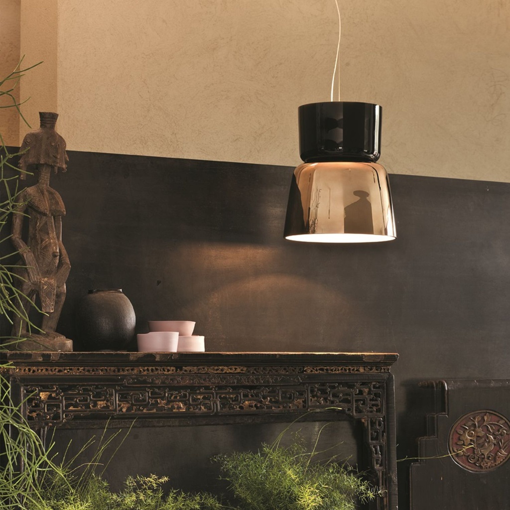 Bloom Colgante Vidrio 1 Luz E27 + G9 IP20 Di.36xh.44cm Negro/Dorado