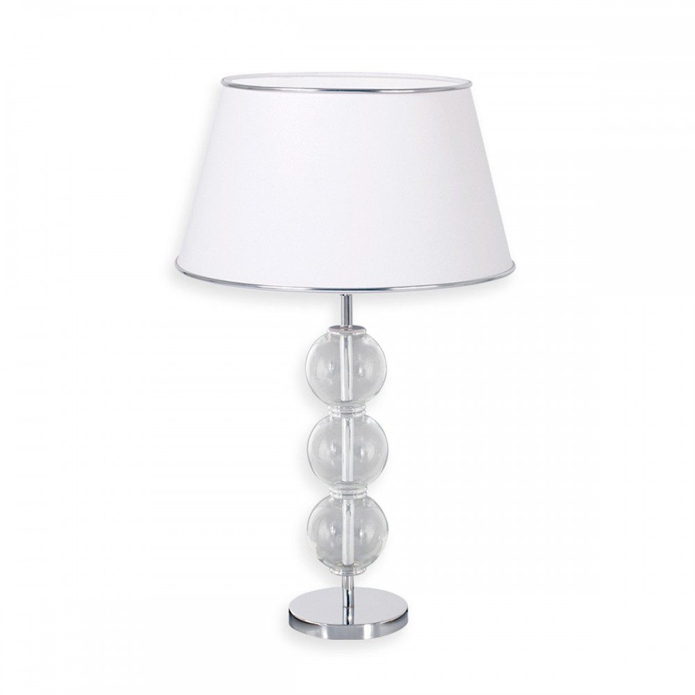 Dalhi Lampara de Mesa Vidrio/Metal 1L E27 Cilindrica Lienzo Blanco H.65cm Cromo