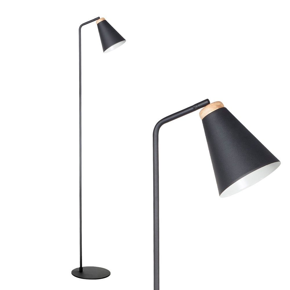 Nordik Lampara de Pie Metal/Madera Movil 1L E27 h.150cm Negro 