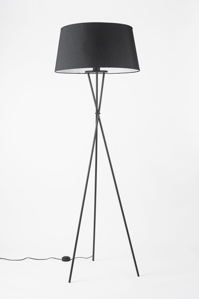 Tryp P Lamp de Pie Tripode Pantalla Tela 1L E27 Pulsador de Piso Negro Mate