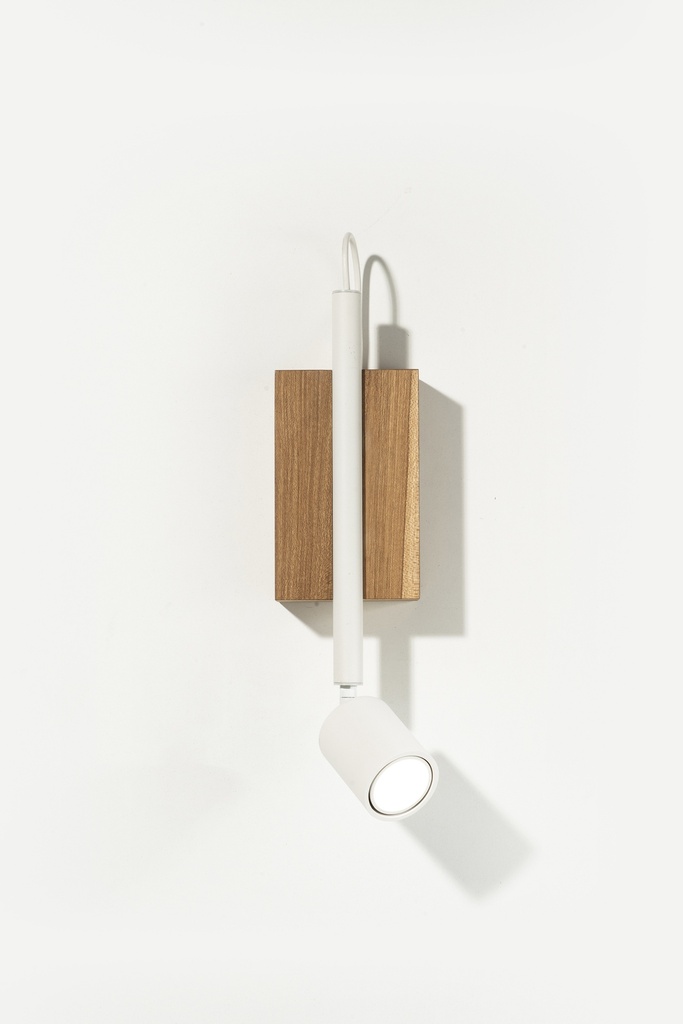 L Simple Aplique Madera C/1 Spot Movil Par16 Led 6W 3000K Dimeriz C/Dimer-Cable-Ficha Blanco Mate