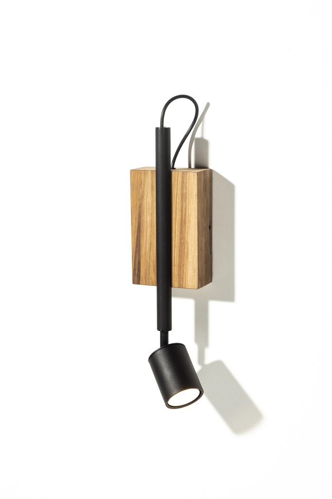 L Simple Aplique Madera C/1 Spot Movil Par16 Led 6W 2700k Dimeriz C/Dimer-Cable-Ficha Negro Mate