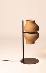 Nudo de Mesa Cerámica H.48Cm 2xPar16 6W 2700k Led Tierra + Peltre Brillante + Pie Negro