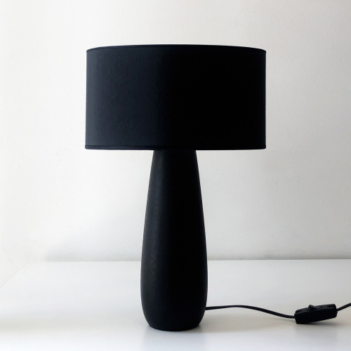Tuna M25 Lampara Mesa Madera Negra C/Pant.Gross Negro E27 Led Di.25xh42cm 