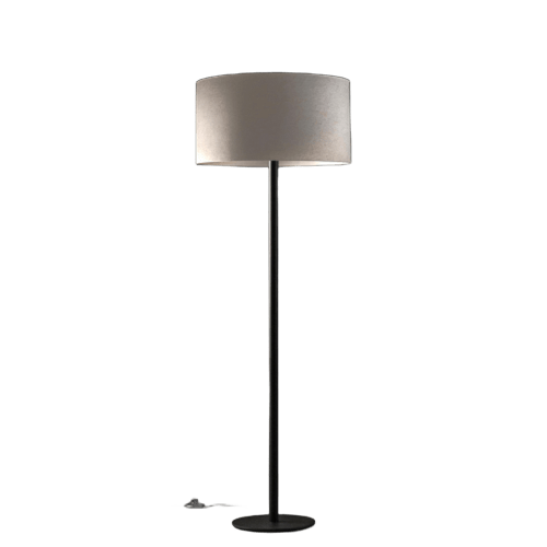 Tizo PZ45 Lampara Pie Metal Negro C/Pant.Cilindrica Lino Natural E27 Led Di.45xh160cm 
