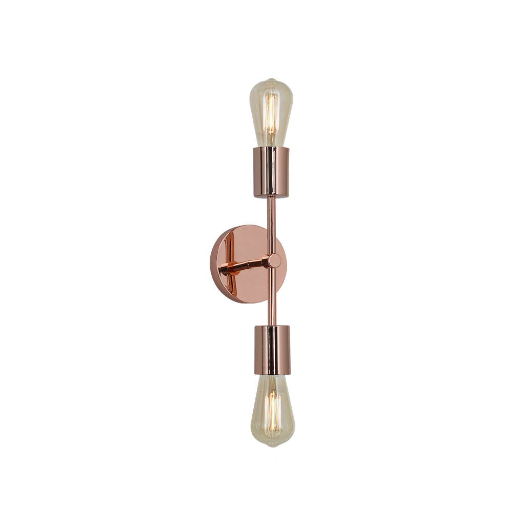 Minimal Aplique de Pared Doble Acero H.30Cm 2L E27 Cobre Brillo