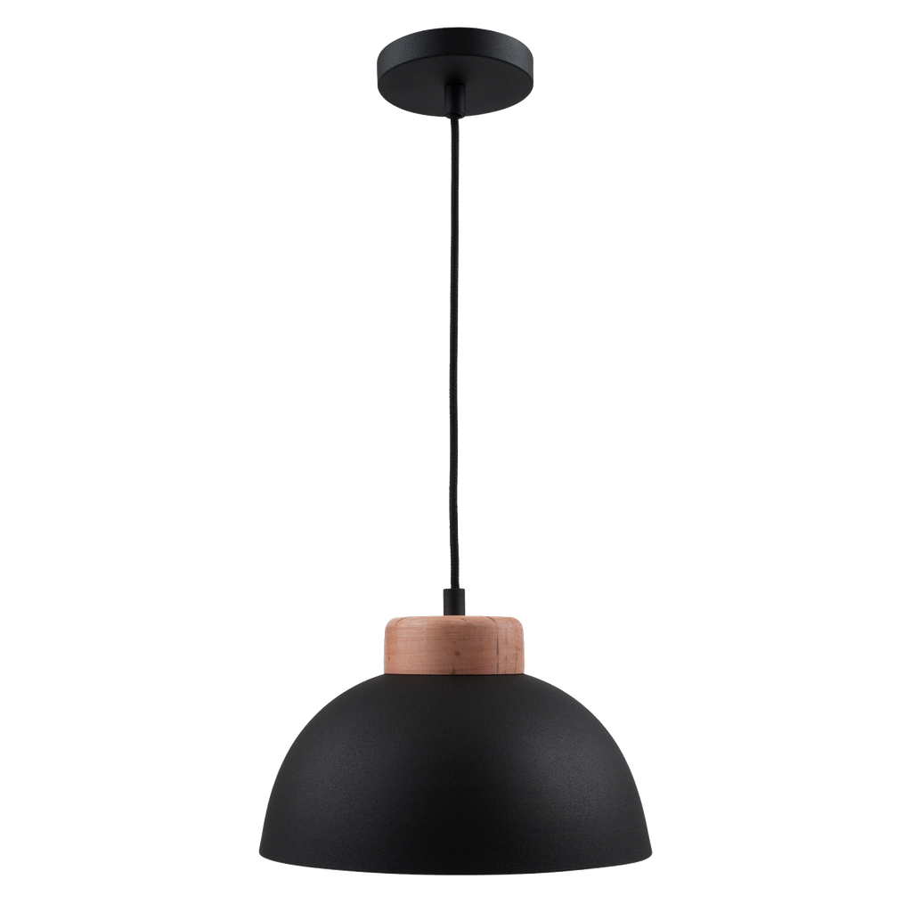 Nordik Colgante Semi Esfera 1 Luz E27 Di.28cm Negro/Madera Natural