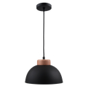 Nordik Colgante Semi Esfera 1 Luz E27 Di.28cm Negro/Madera Natural