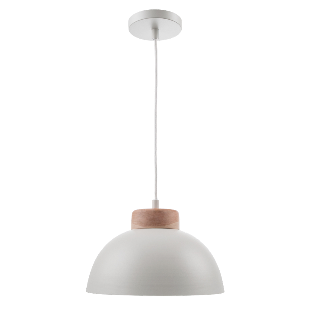 Nordik Colgante Semi Esfera 1 Luz E27 Di.28cm Blanco/Madera Natural