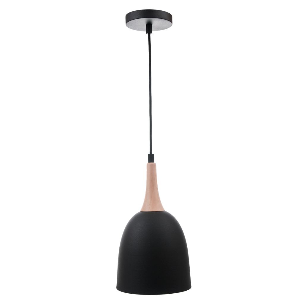 Nordik Wok Colgante 1 Luz E27 Di.18cm Negro/Madera Natural