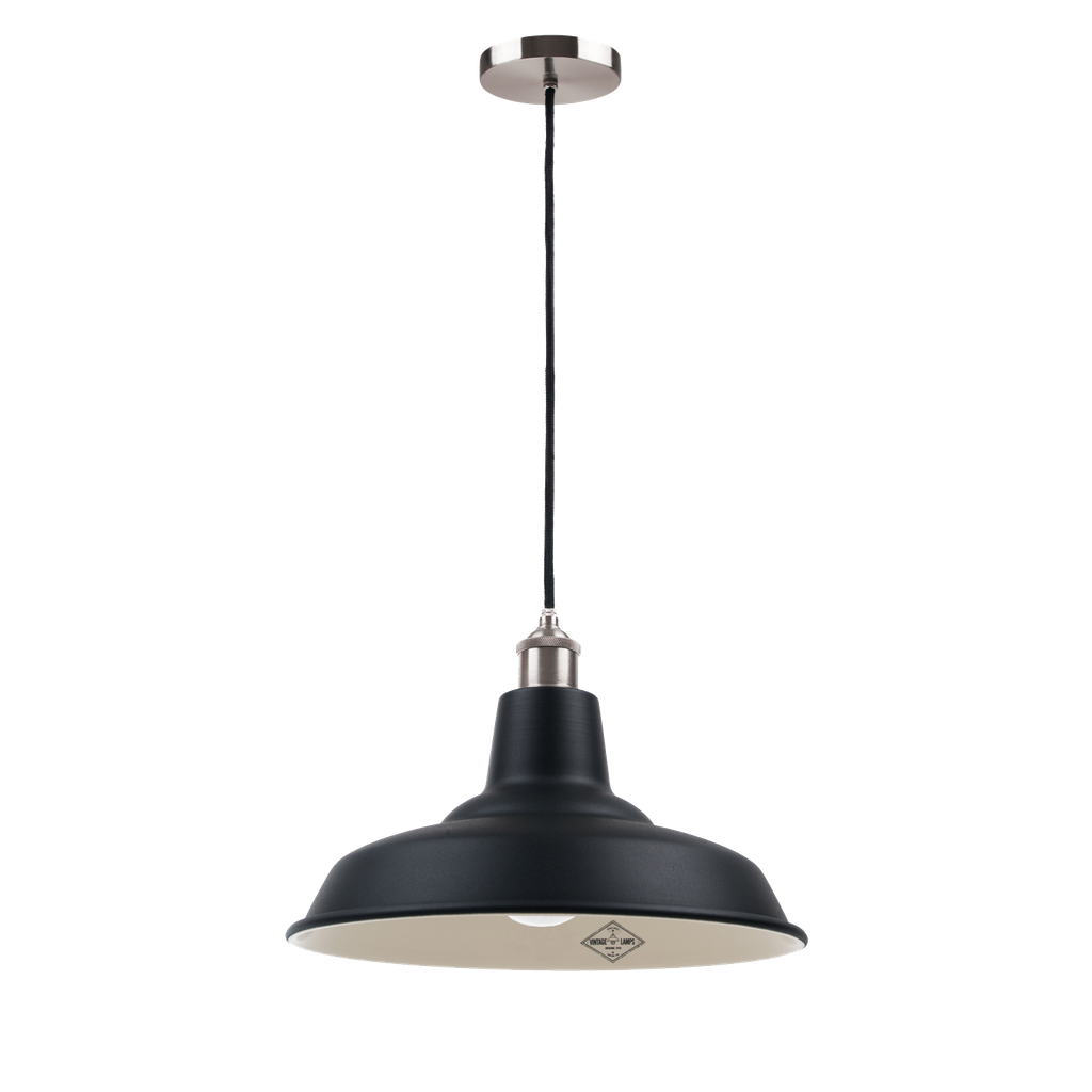 Galponero Colgante Acero 1 Luz E27 Di.35cm Negro/Crema Detalles Bronce