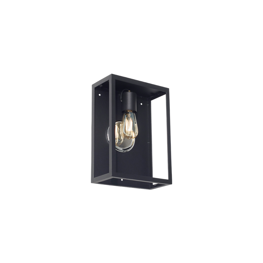 Medio Farol Recto Aplique Pared Hierro Vidrio Traslucido 1 Luz E27 17xh.27cm Negro