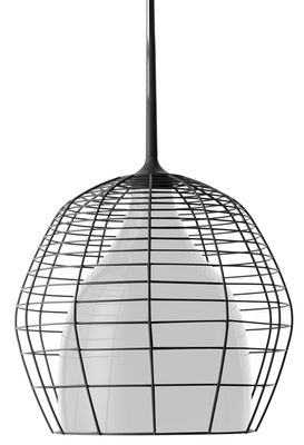 Cage Grande Colgante Vidrio 1 Luz E27 220v Di.46cm Blanco/Negro