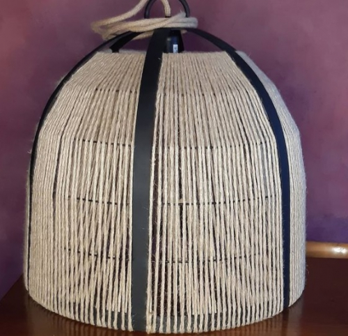 Domo Colgante Hierro y Yute Di.60Cm 1L E27 C/Floron y Cadena Negro