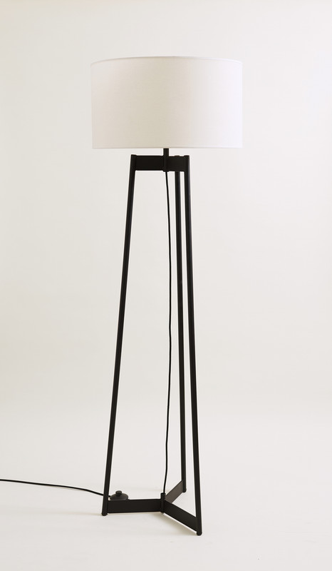 Fedra Pie Tripode Hierro Negro Pantalla Lienzo Natural 1L E27 