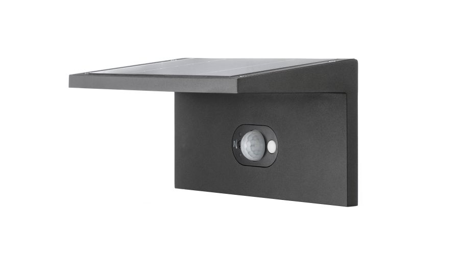 Mahe Solar Aplique Pared Exterior Led 2,5W 3000K IP54 C/Sensor Movimiento Gris Grafito