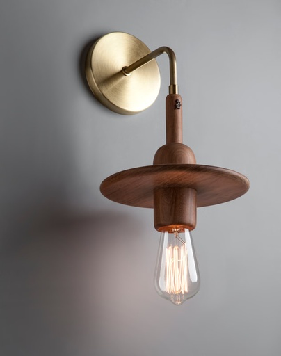 [SPIN APL BR] Spin Aplique de Pared Madera E27 c/Lamp Led Vintage Base Bronce Viejo