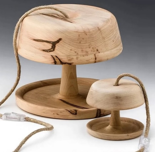 [MINI WOOD MESA] Mini Wood Lampara de Mesa Di.15cm c/ Lamp Led Halopin 3,5W c/Interruptor y Ficha