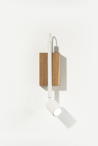 [LS-BD] L Simple Aplique Madera C/1 Spot Movil Par16 Led 6W 3000K Dimeriz C/Dimer-Cable-Ficha Blanco Mate