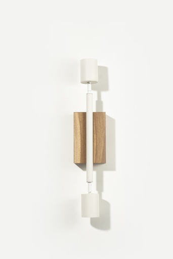 [LD-BD] L Doble Aplique Madera C/2 Spots Movil Par16 Led 6W 3000K Dimeriz C/Dimer-Cable-Ficha Blanco Mate