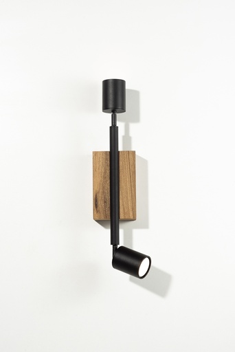 [LD-ND] L Doble Aplique Madera C/2 Spots Movil Par16 Led 6W 3000K Dimeriz C/Dimer-Cable-Ficha Negro Mate