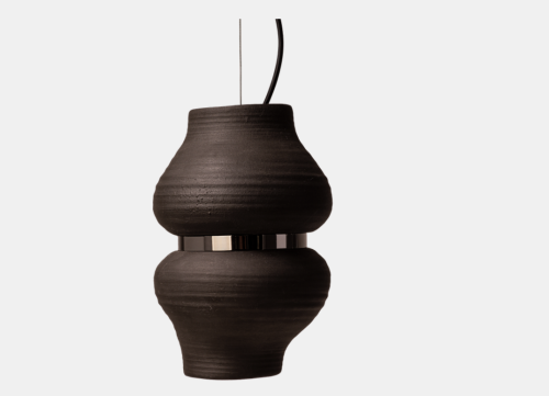 [N2GP] Nudo Colgante 2 Cerámica/Acero H.33cm Par16 6w Led Grafito + Peltre Brillante