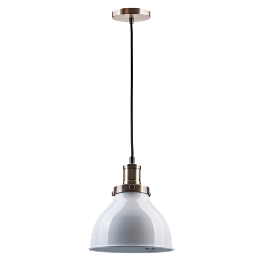 [CO 192 B] Vintage Colgante Di.20Cm 1L E27 Blanco C/Detalle Bronce 