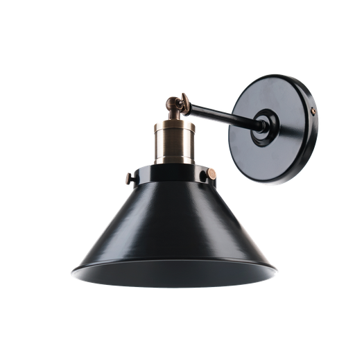 [A 191 N] Vintage Aplique Cono Acero C/Movimiento Di.20Cm 1L E27 Negro/Bronce Viejo