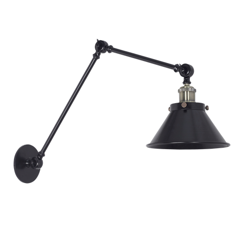 [A 195 N] Vintage Cono Aplique de Pared Acero Articulado Di.20Cm 1L E27 Negro/Bronce