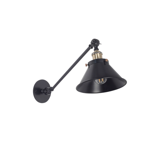 [A 194N] Vintage Aplique de Pared Acero 1 Brazo Movil Di.20Cm 1L E27 Negro/Bronce