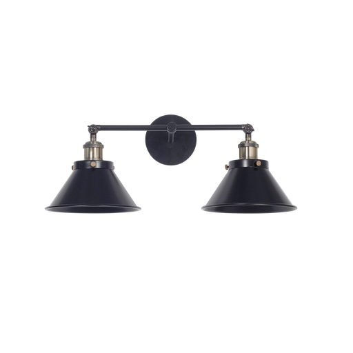 [A 191-2N] Vintage Aplique de Pared Acero Doble 2xDi.20Cm 2L E27 Negro