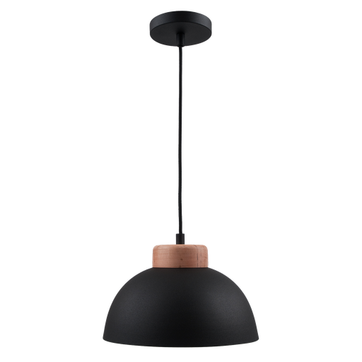 [CON 280N] Nordik Colgante Semi Esfera 1 Luz E27 Di.28cm Negro/Madera Natural