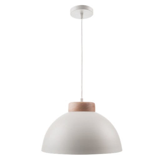 [CON 380 B] Nordik Colgante Semi Esfera 1 Luz E27 Di.38cm Blanco/Madera Natural
