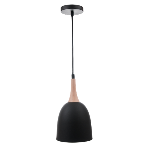 [CON 180 N] Nordik Wok Colgante 1 Luz E27 Di.18cm Negro/Madera Natural
