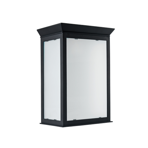 [M 100 N] Medio Farol Aplique de Pared Hierro Vidrio Satinado 1 Luz E27 17xh.27cm Negro
