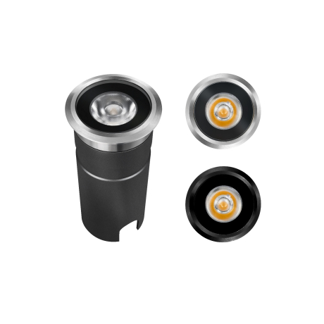 [EP-827-24G-8W-B] Tajat Embutido de Piso Redondo Led 8w CRI80 2700K 24º 24V  ip67 Negro