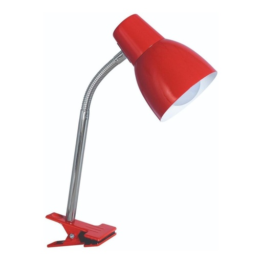 [NATAL-P ROJO] Natal Lampara de Escritorio c/Pinza E27 Rojo c/Barral y Flexible Cromo