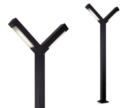 [9400/2.NT] Farola 2 Brazos Luz Directa Simetrica PC Antivandalico Aluminio E27/E40 h.2950mm Negro Texturado