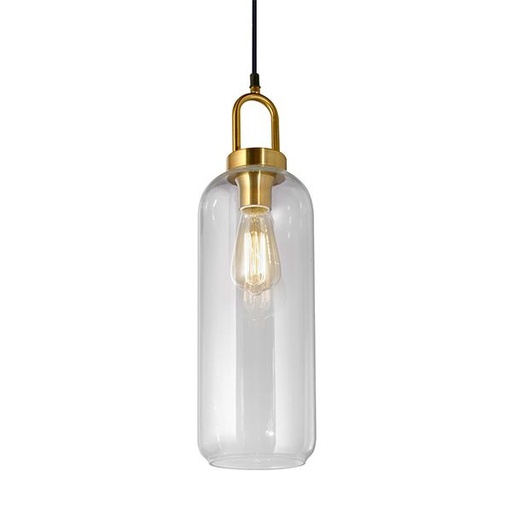 [4100] Adikia Colgante Vidrio 1 Luz E27 220v Di.15xh.50Cm Transparente/Dorado