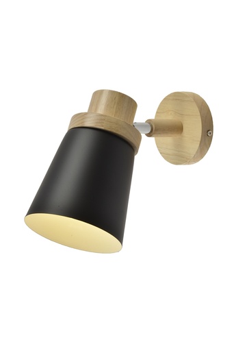 [51367] Loto Aplique Aluminio/Madera 1 Luz E27 220v Di.19xh.11Cm Negro