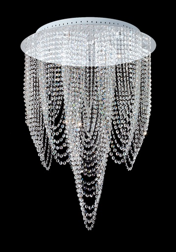 [6032/10] Paris 10 Plafon Colgante Cristal 10 Luces Led Gu10 Par16 H.85cm Base Redonda 62cm Cromo